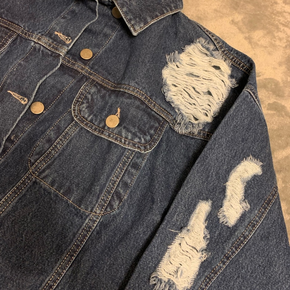 NEW Tall Oversized Busted Boyfriend Denim Jacket - Medium Blue